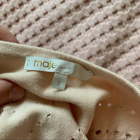 Maje Majeeryne Knit Fitted Lazer Mini Dress Light Pink  Flare Ruffle 2 EU 38 M - Picture 9 of 11